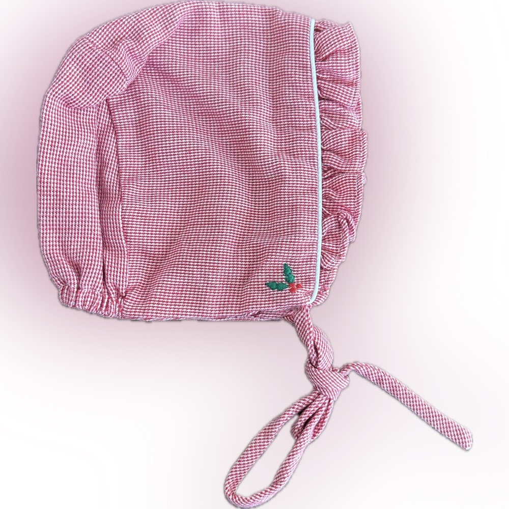 Red Gingham NB Baby Bonnet
